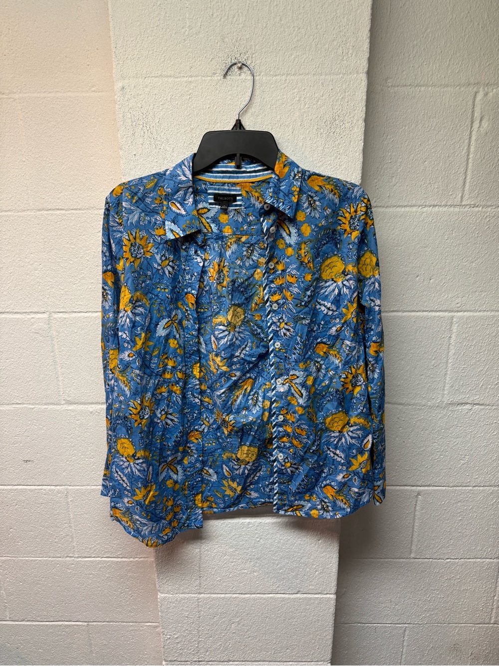 Talbots Blue Floral Button-Down Shirt with Yellow Accents